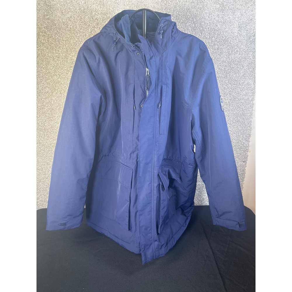 Lands End Squall Men Navy Blue Hooded Parka Jacket Fleece Lined Large L 42-44